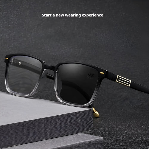 Multifocal reading glasses with anti blue light and colour-changing lenses in various frame colours