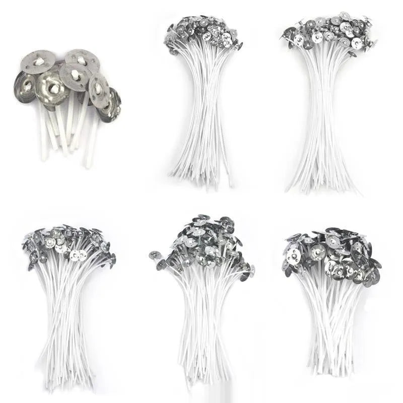 White cotton candle wicks in three lengths for DIY candle making projects