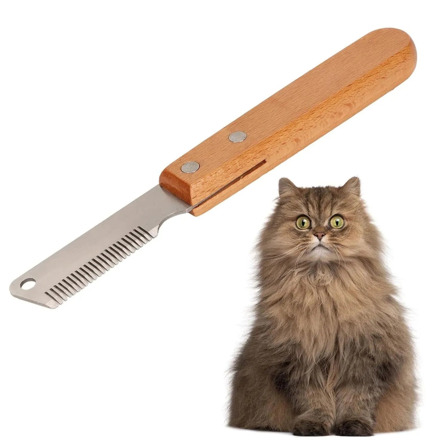 Pet stripping comb with wood handle and metal teeth for dog and cat grooming