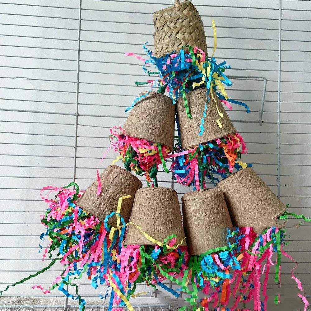 38cm hanging paper cup palm weaving parrot chewing toy for large birds