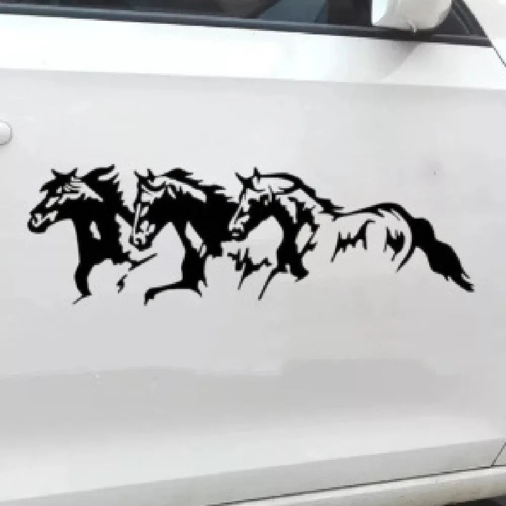 Three Horses Auto Decal vinyl car sticker showing steed design measuring 25cm by 8cm