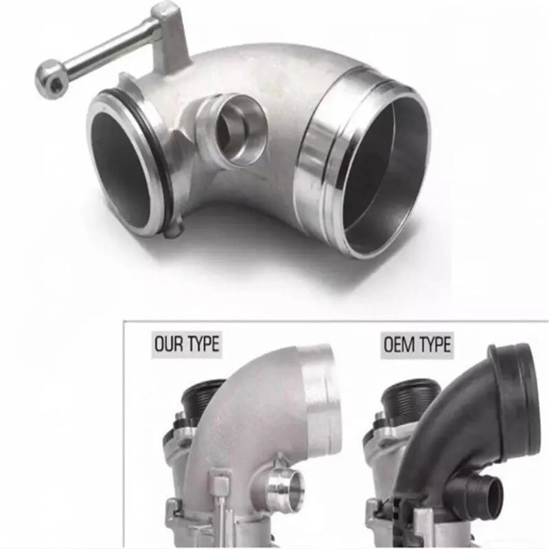 Aluminium alloy 90-degree turbine elbow for lateral engine positioning with anodised finish