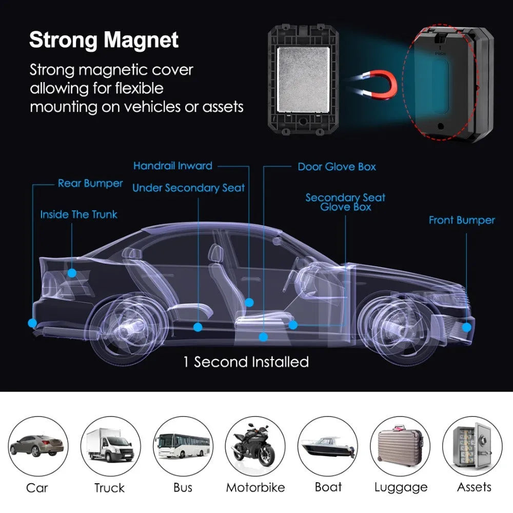 Black GPS car locator with 6000mAh battery and ceramic antenna for vehicle tracking