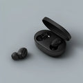 Redmi AirDots 2 black true wireless earbuds with charging case on a white background.
