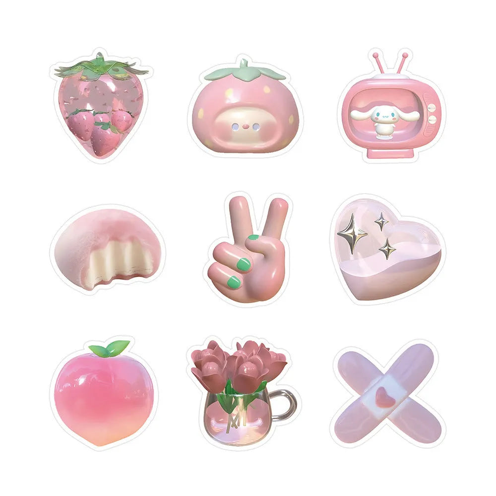 3D decorative stickers with pink girl heart patterns in light colours, showing Type A and Type B designs
