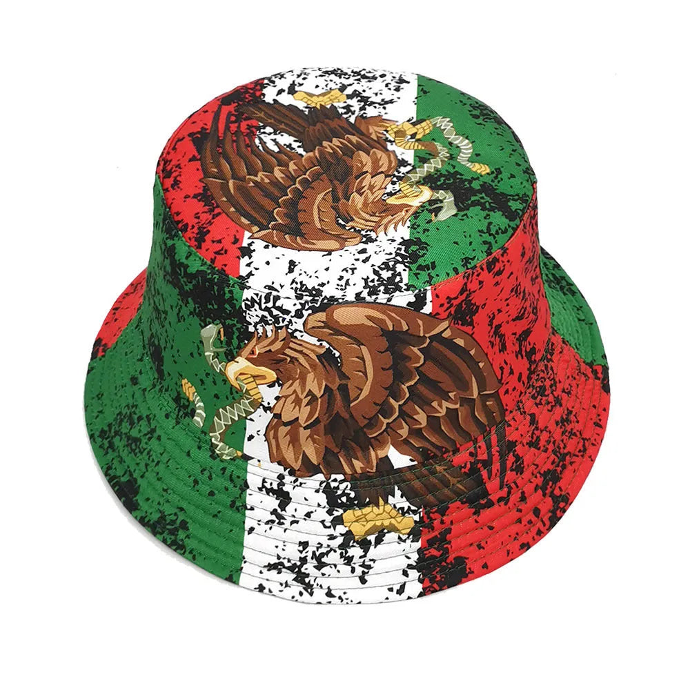 Retro bucket hat with eagle pattern design in medium size fitting 56-58cm head circumference