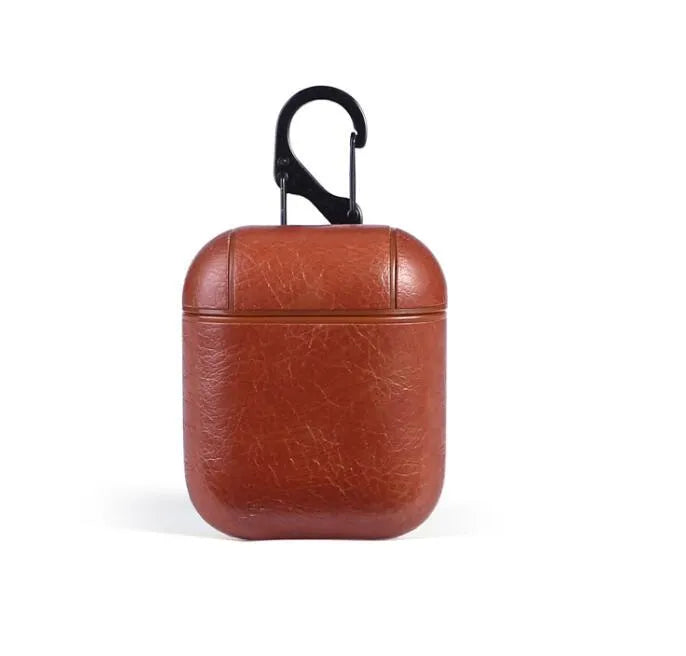 Genuine leather AirPods protective case in black, brown, light brown and red colour options