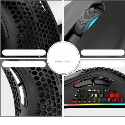Hollow out patterned wireless gaming mouse with illumination, shown in cyan colour