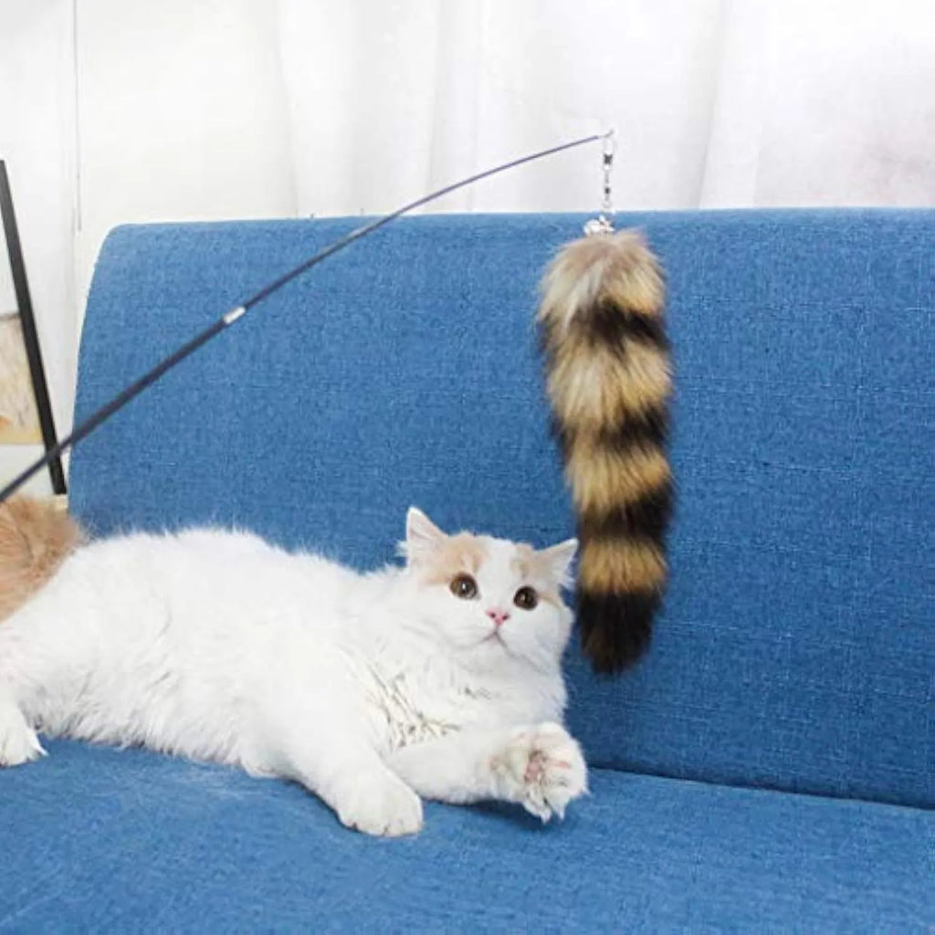 Black cat toy wand with 42 metre elastic string for interactive feline play