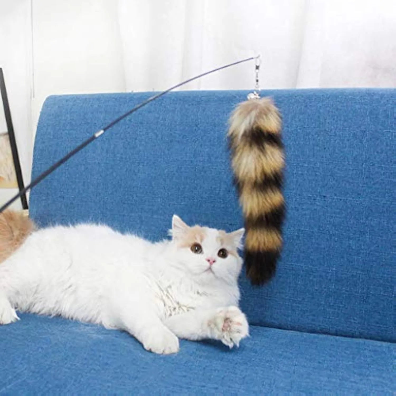 Black cat toy wand with 42 metre elastic string for interactive feline play
