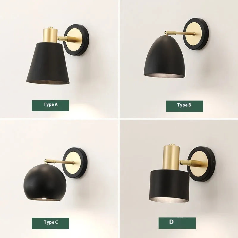 Nordic style iron wall lamp with adjustable arm in bedside setting