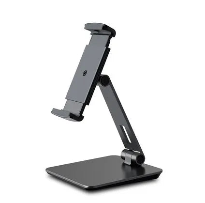 Aluminium folding desktop phone and tablet holder with 360-degree rotation in silver colour