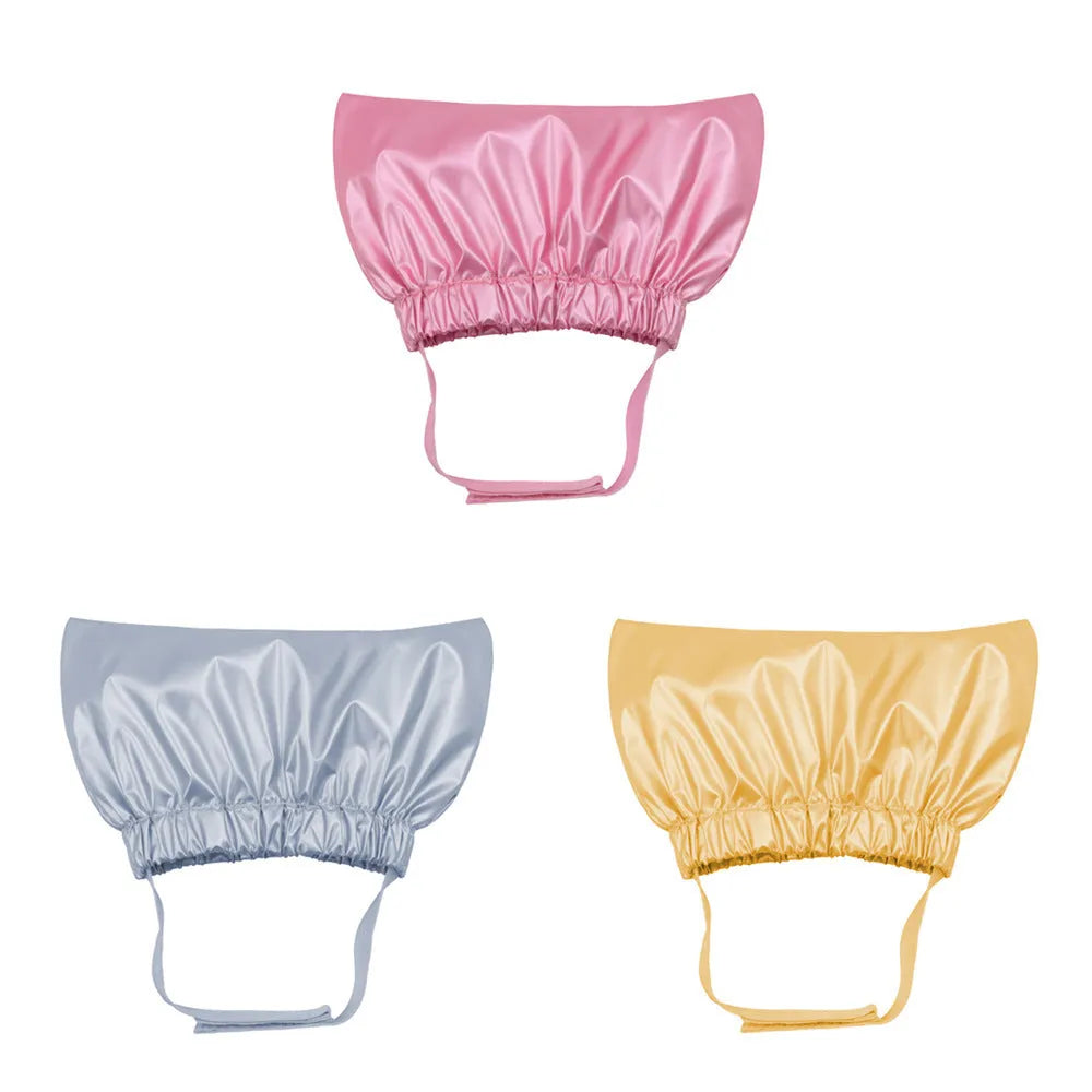 Adjustable waterproof shower cap for pet ear protection during bathing in silver, pink, gold colours