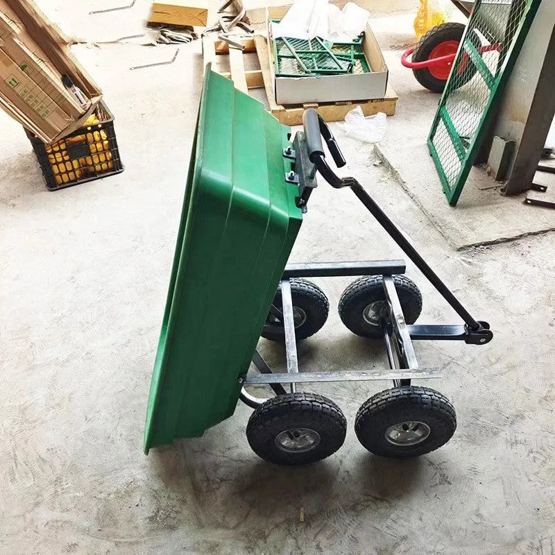 Green four-wheel plastic dump truck model TC2145 with steel PP construction and dump bed