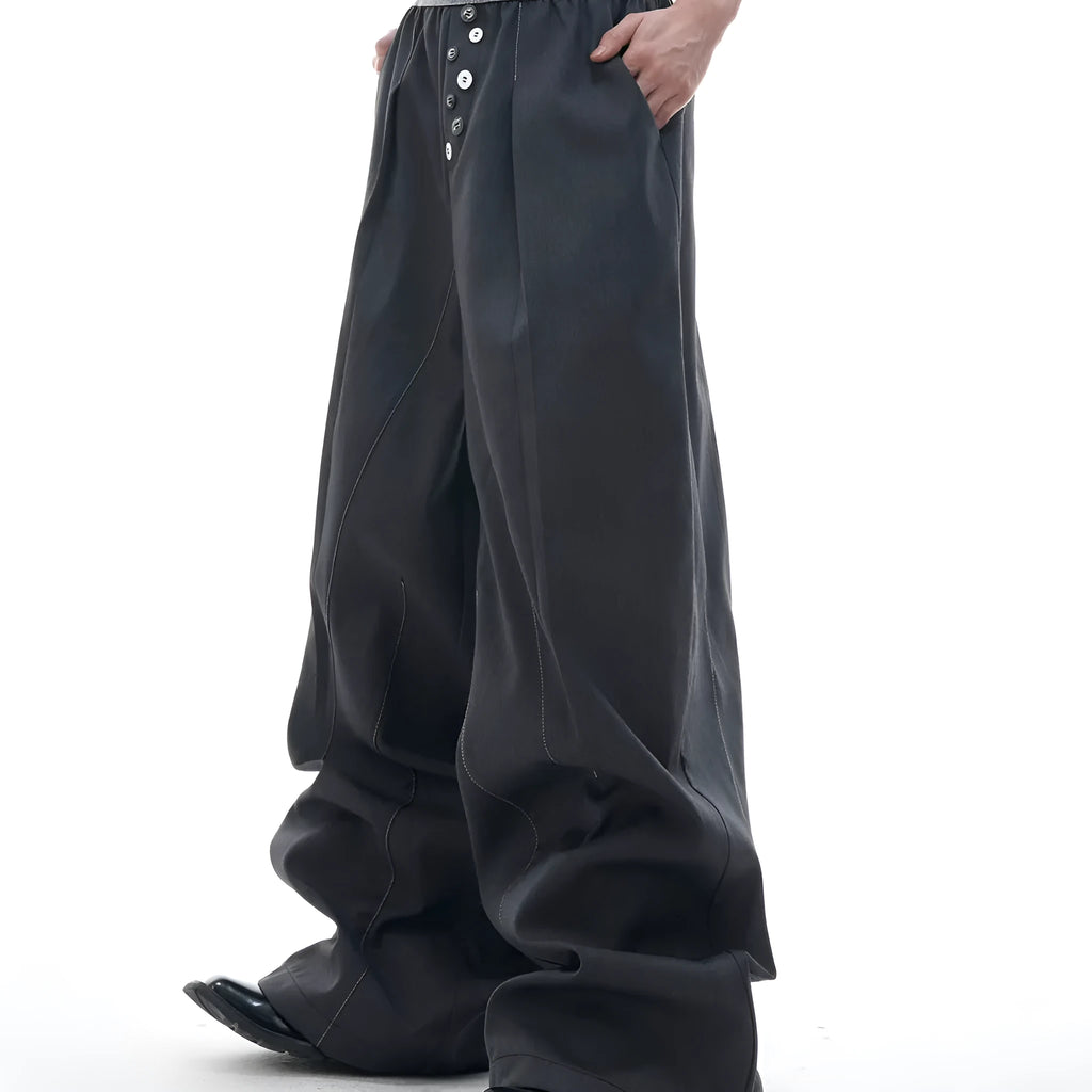 Straight-leg trousers with drooping silhouette and button-open line design detail