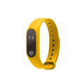 Smart fitness tracker hand ring showing coloured bands on a wrist with heart rate and step data on display.