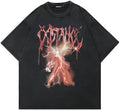 Men's black loose fit cotton t-shirt with cartoon digital print and short sleeves
