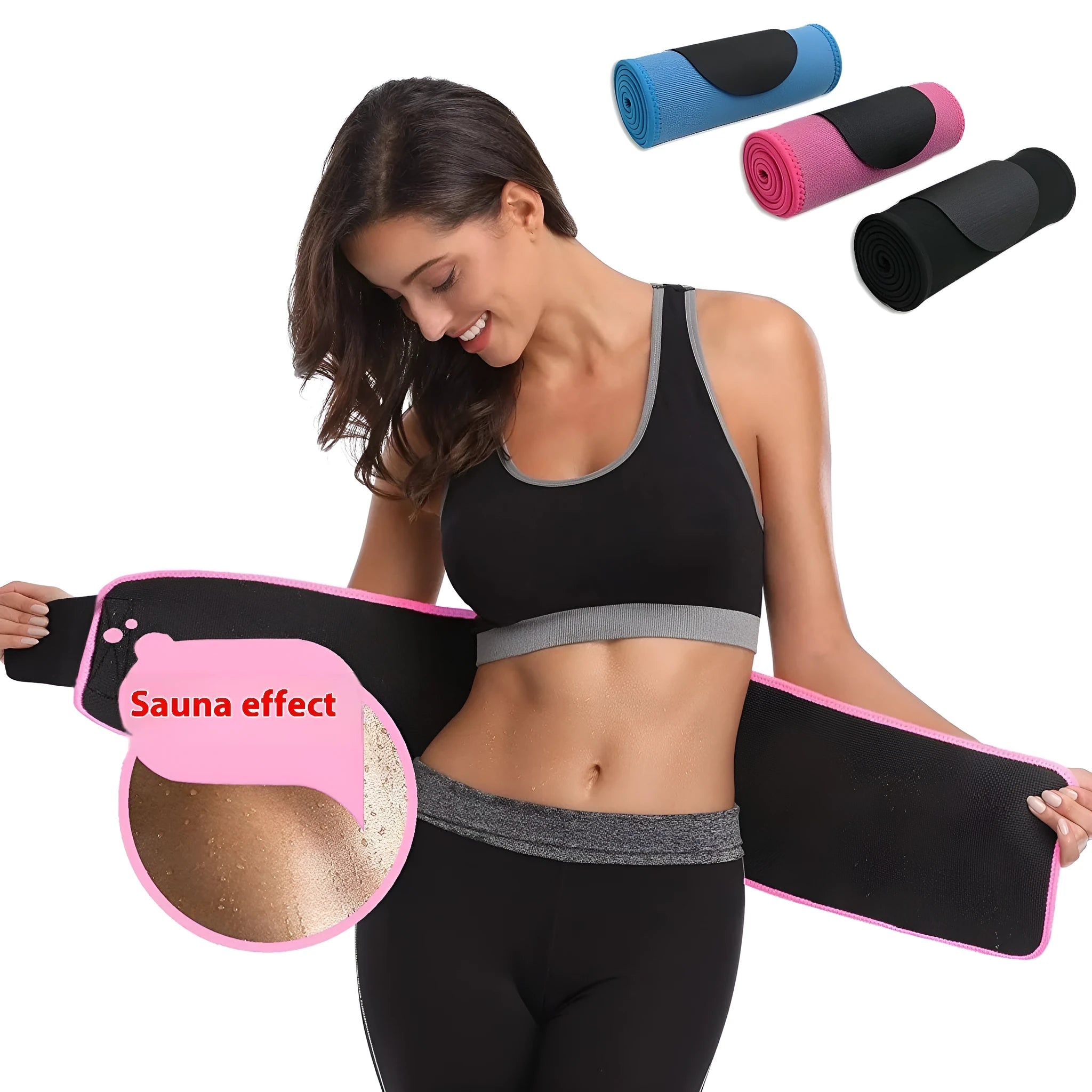 Neoprene lumbar support belt in black colour showing adjustable waist strap for sports and fitness activities