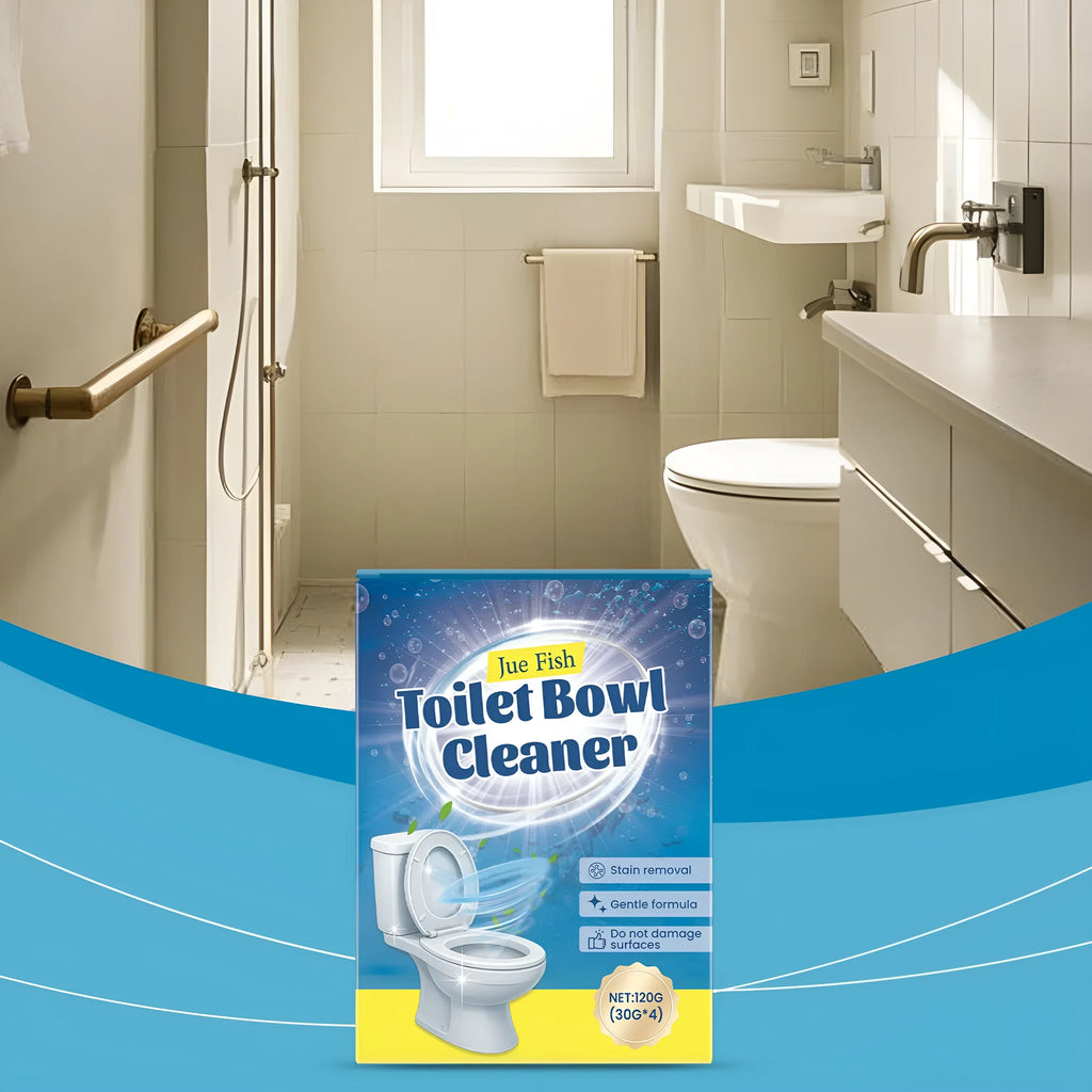 Toilet cleaning powder pack with four individual 30g sachets for descaling and stain removal.