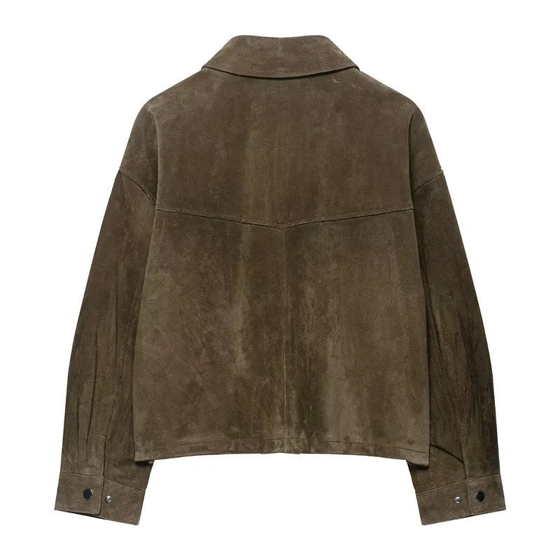Women's regular fit PU leather jacket in a Japanese Korean casual style, shown in picture colour.