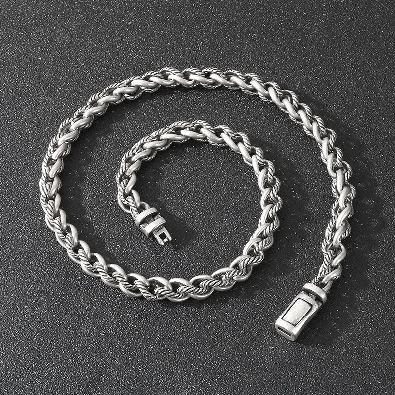 Men's titanium steel keel chain necklace with large hemp flower chain and geometric pendant