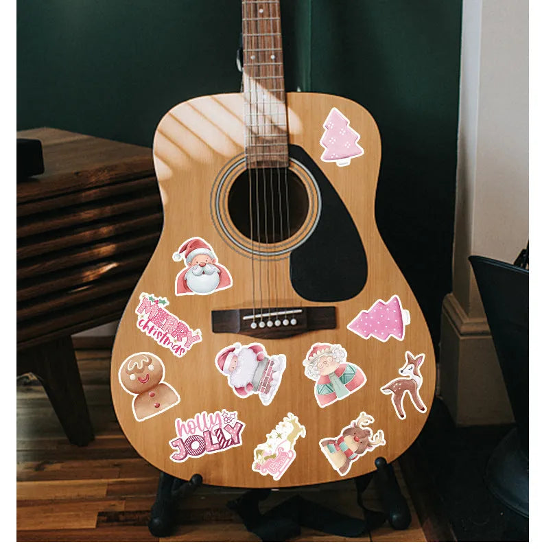 50 waterproof Christmas vinyl stickers 4-8cm for phone, laptop, guitar, and notebook decoration
