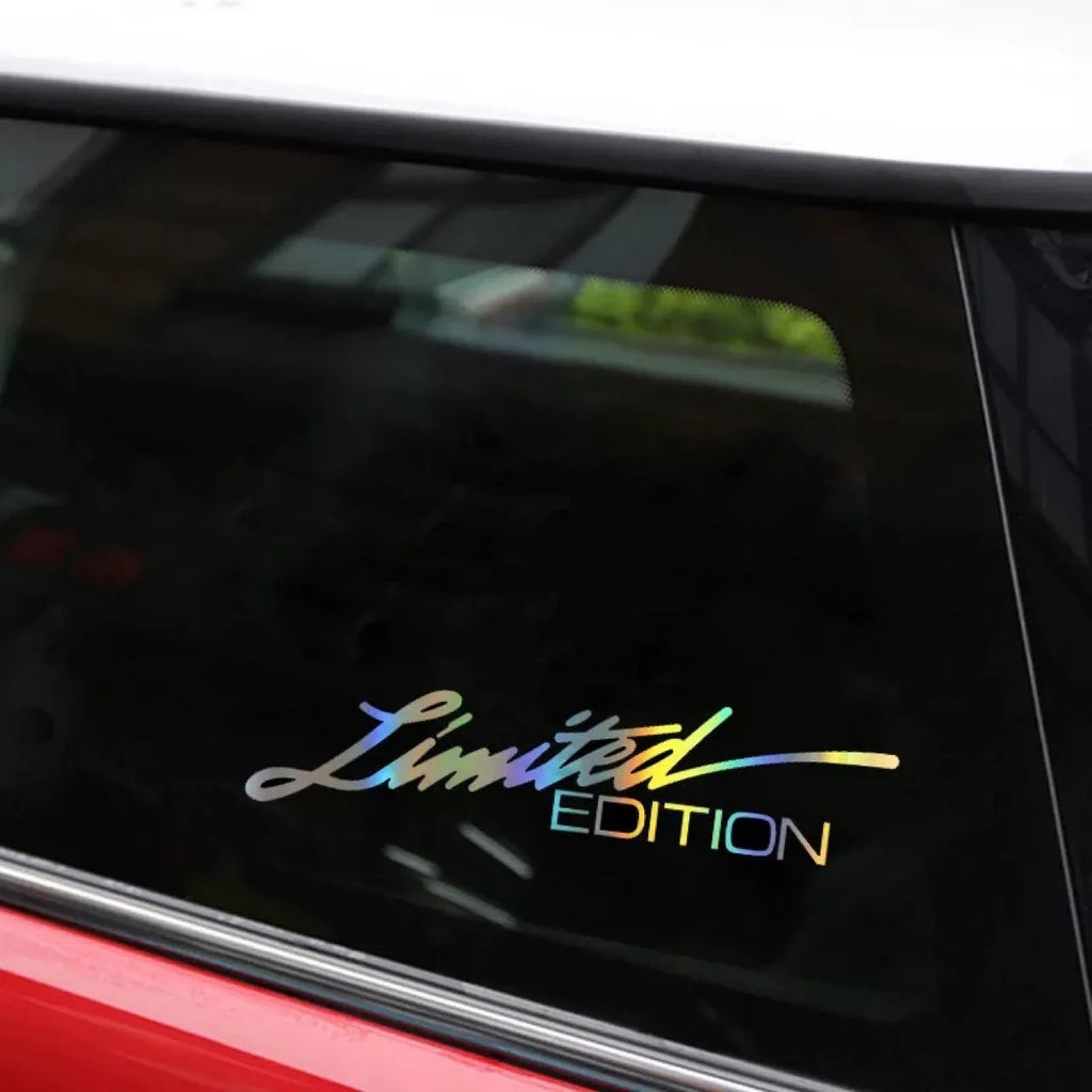 Limited edition black laser reflective car sticker with text design on PET vinyl material