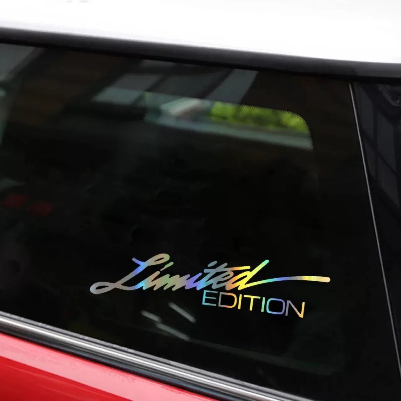 Limited edition black laser reflective car sticker with text design on PET vinyl material