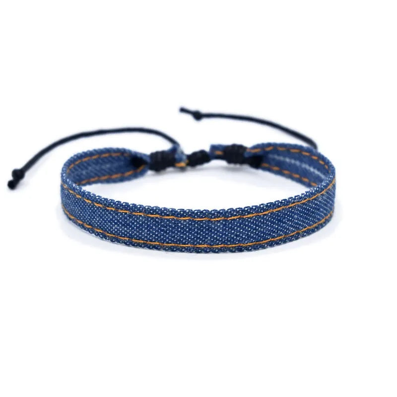 Denim fabric carrying strap bracelet with national style design in various colour options