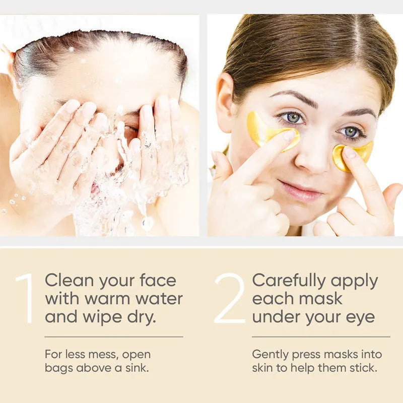 24K gold under eye mask patches in thin sheet format, 20 pairs, for eye bags and wrinkles