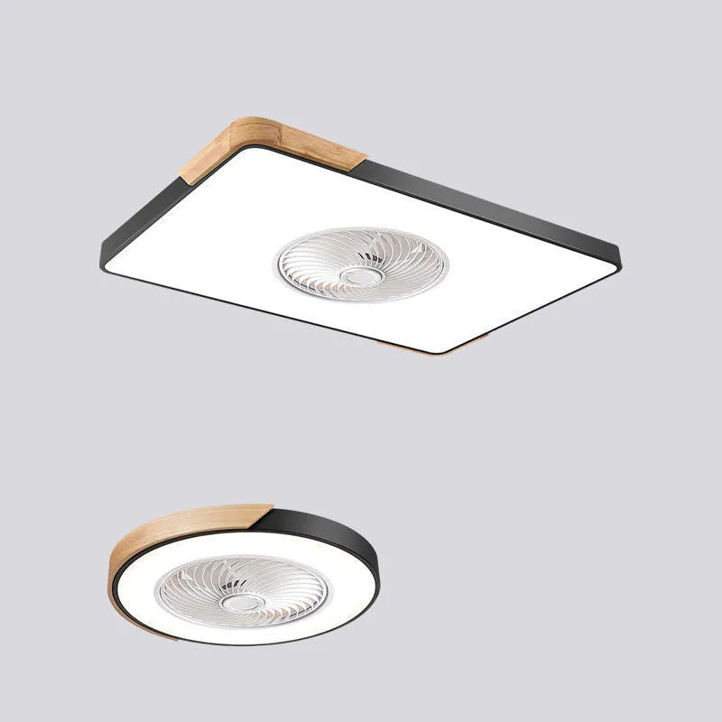 Nordic solid wood ceiling fan light with PVC shade in rectangular, round, or square options