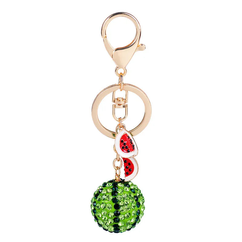 Green watermelon-shaped zinc alloy keychain measuring 12cm
