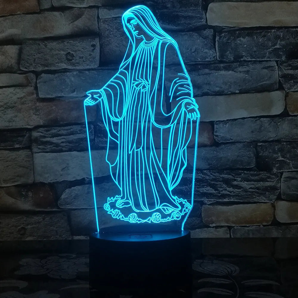 3D LED night light showing dual-ring light pattern from acrylic plate, with ABS base and touch/remote control.