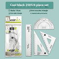 Transparent acrylic ruler set with square protractor for technical drawing and measurement