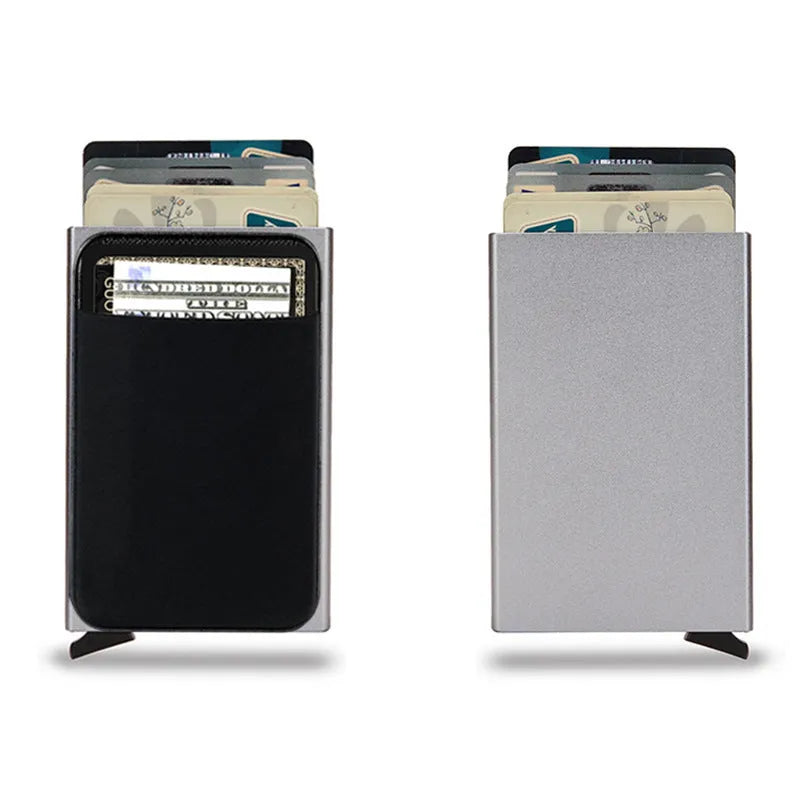 Metal credit card holder with RFID blocking in frosted finish showing black colour variant