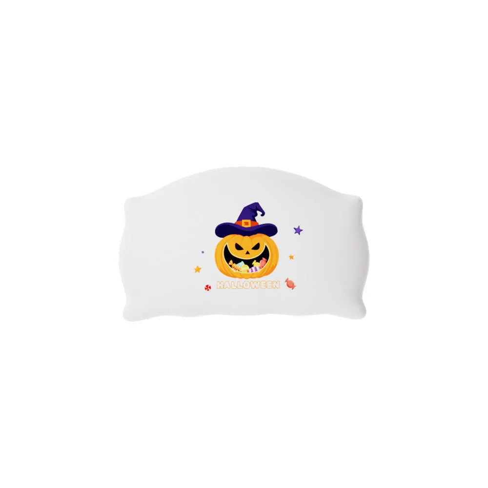 Cartoon ghost doll USB-C rechargeable table lamp in magic ghost or pumpkin ghost colour on a bedside table.