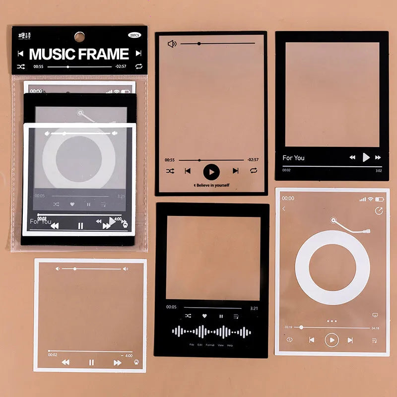 15 sheets of Frame Series retro decorative stickers with photography, film, magazine, music, social, and retro frame designs.