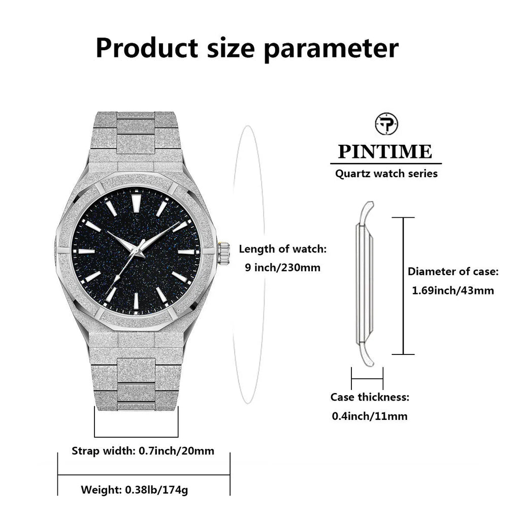 Men's business watch with frosted stainless steel case and luminous hands in silver colour option