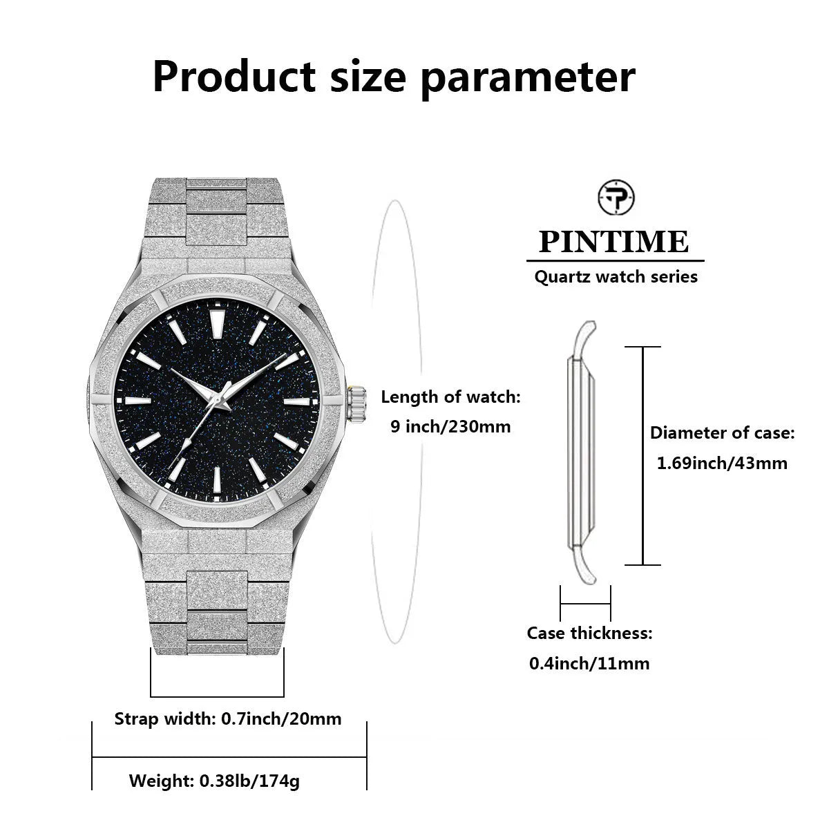 Men's business watch with frosted stainless steel case and luminous hands in silver colour option