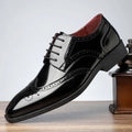 Men's retro British leather shoes with pointed toe and carved detailing, available in five colours, sizes 39-48