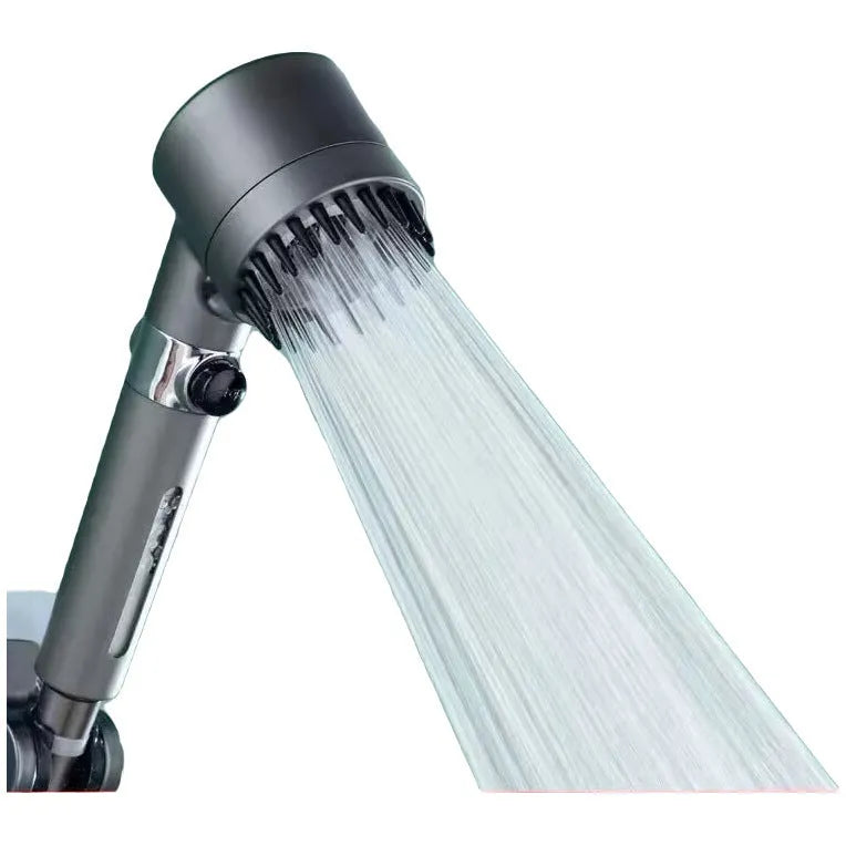 Portable ABS plastic shower head with modern simple design and three spray settings.