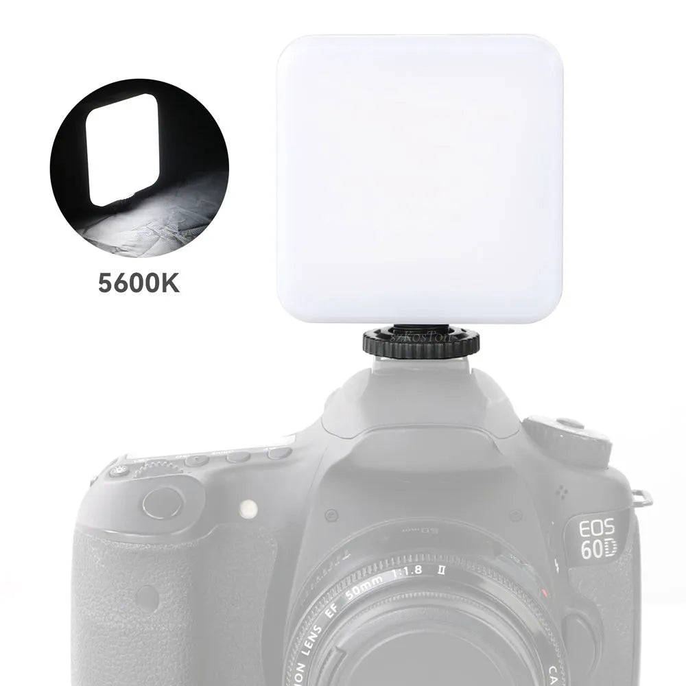 Square-shaped portable camera flash unit with adjustable head on mini tripod mount