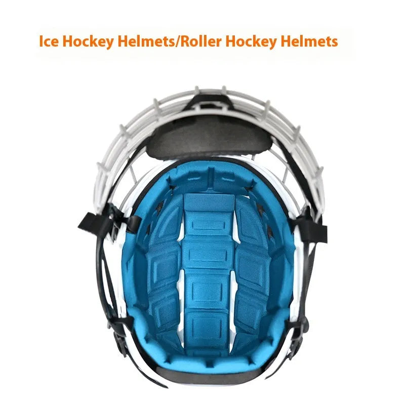 Ice hockey helmet with carbon steel face mask in multiple sizes for head protection