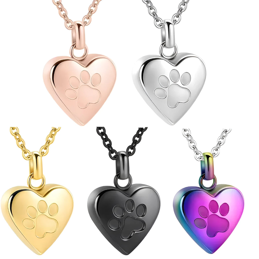 Openable heart-shaped titanium steel cinerary necklace for ashes in silver, gold, or rose gold.