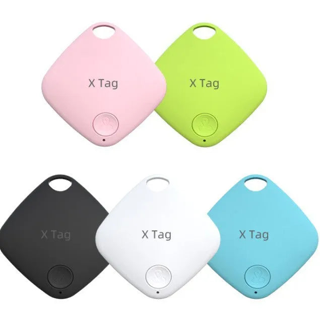 Small Diamond Global Locator Bluetooth tracker for keys and wallet in black, blue, green, pink, and white colours.