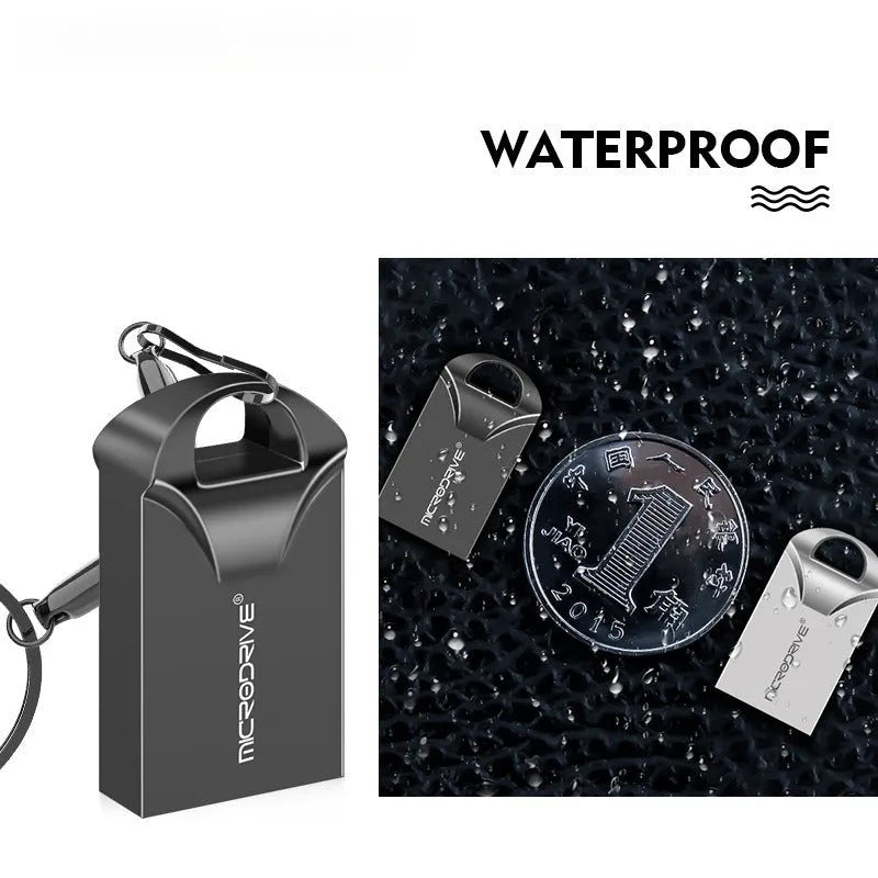 Small black or silver metal USB flash drive showing compact size and USB connector