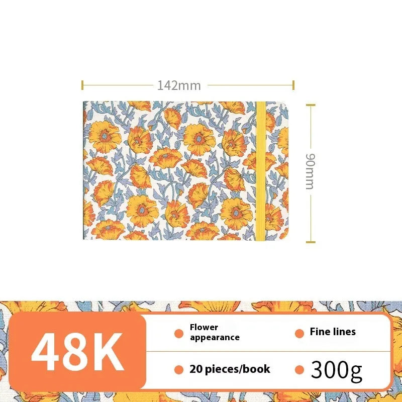 Feiluniao handmade fabric watercolour sketchbook with decorative cover, shown at 185mm length.