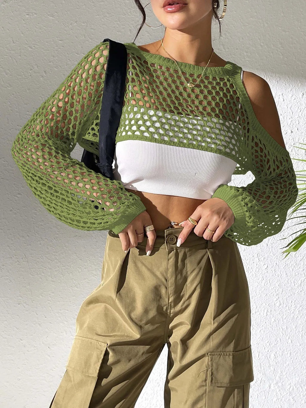 Mesh shirt with hollowed navel design in polypropylene fabric available in six colours