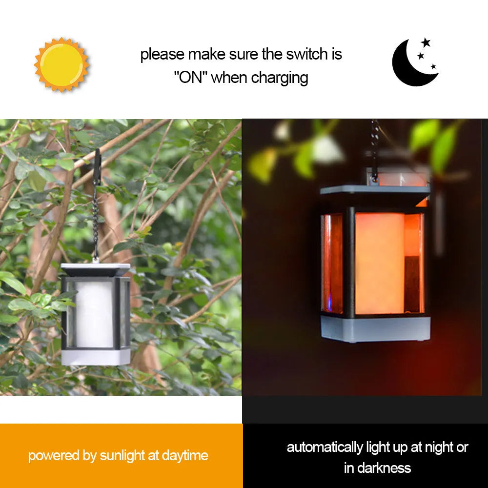 Black antique flame style outdoor solar LED street lamp on a post.