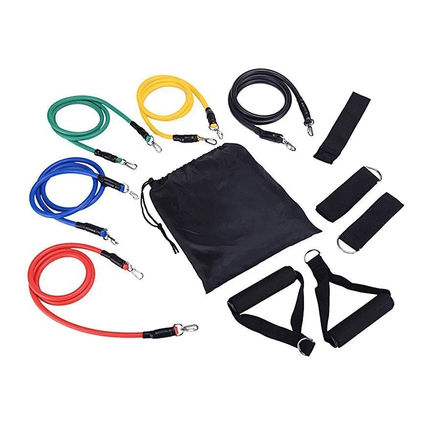 Door-mounted 11-piece sports equipment set with pulling rope for home fitness training